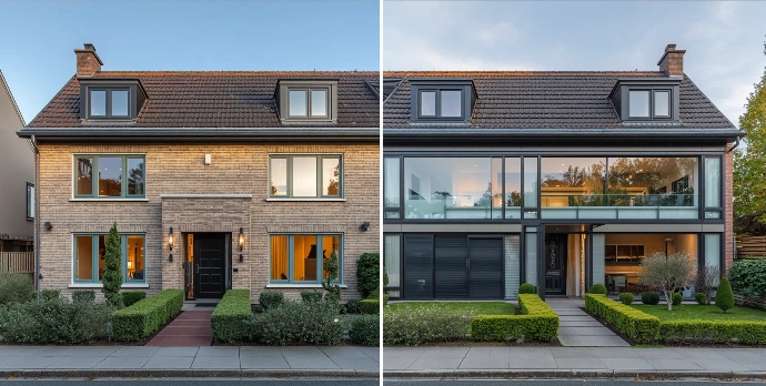 PVC of aluminium ramen vergelijken bij een woning in West-Vlaanderen