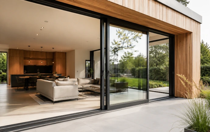 Modern aluminium schuifraam op maat in hedendaagse woning